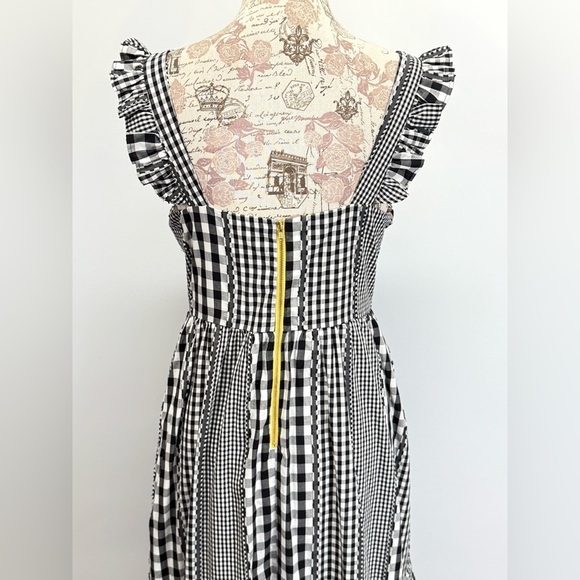 CROSBY by Mollie Burch Black and White Gingham ruffle strap midi dress size S - Picture 7 of 16